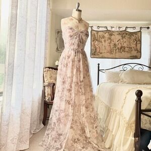 Jenny Yoo Strapless Floral Dress in Cream and Brown